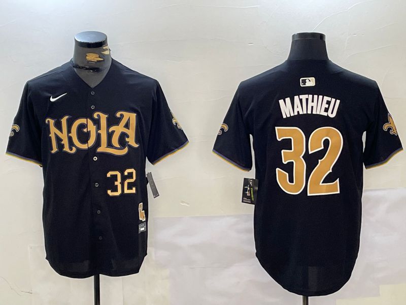 Men New Orleans Saints 32 Mathieu Black Joint Name 2024 Nike Limited NFL Jersey style 2